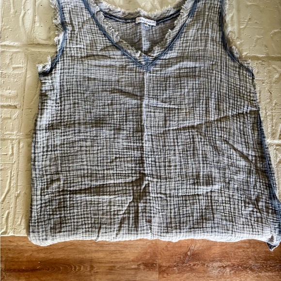 Tempo Paris Light Blue Frayed Sleeve Tank Size Small - Picture 6 of 7